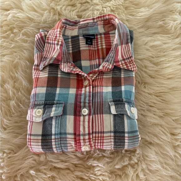 Patagonia Plaid Flannel Cream Red and Teal Button Down Shirt - Picture 5 of 5